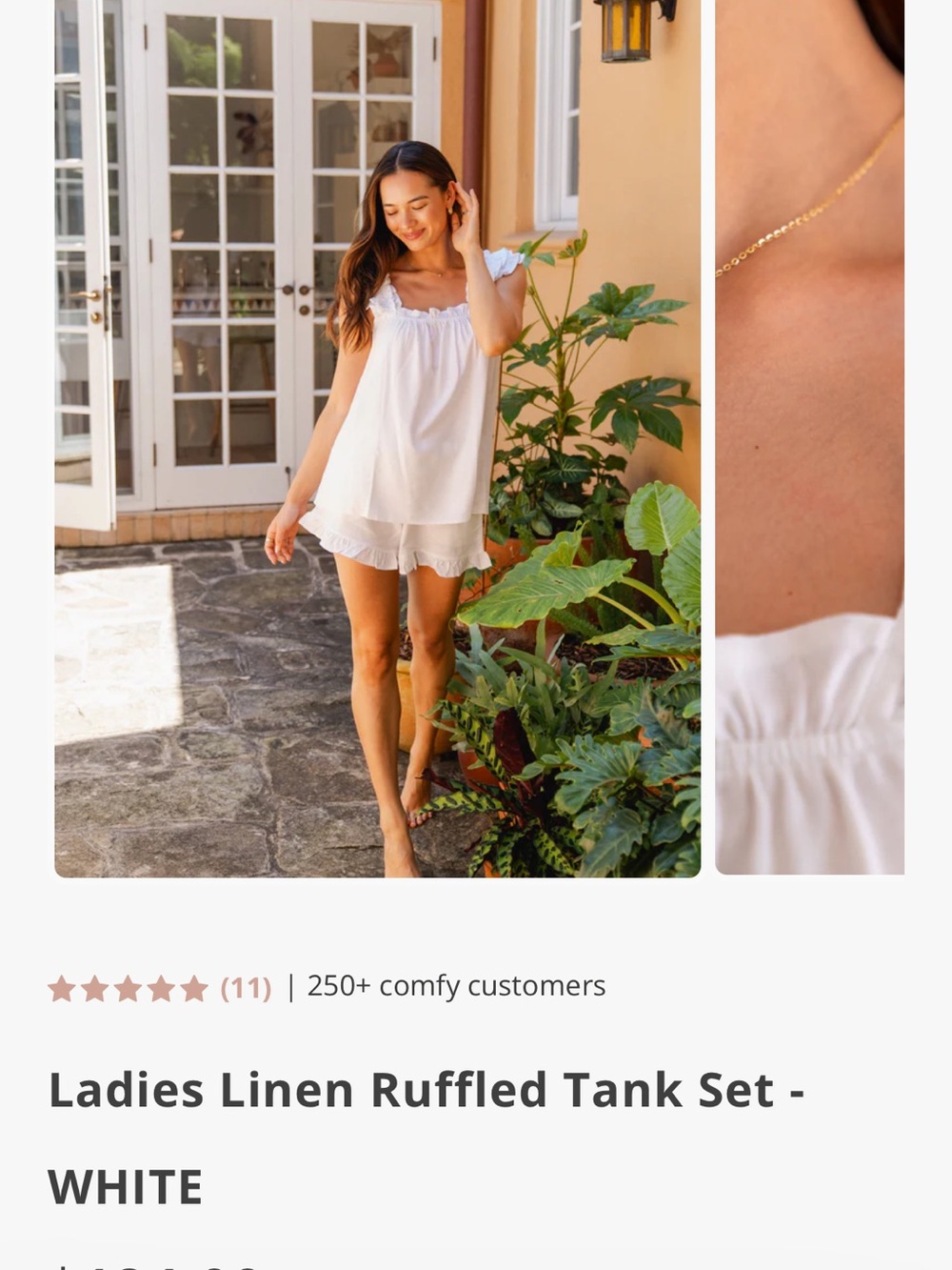 Ladies Linen Ruffled Bridal Tank Set - White